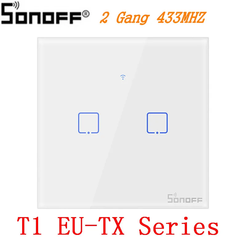 Itead Sonoff T1 ЕС 86 1/2/3 TX 433 МГц RF Дистанционное управление Wi-Fi настенный переключатель умный дом пульт дистанционного управления переключатель работает с Alexa Google Home - Комплект: T1 EU-TX 2 Gang