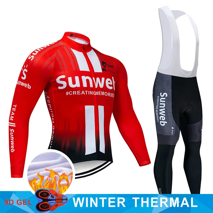 Pro Team SUNWEB велосипедная майка 9D комплект с нагрудником MTB Униформа велосипедная одежда мужская зимняя теплая флисовая велосипедная Одежда для велоспорта