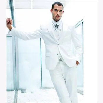 

Elegant White Men Suits tuxedo For Wedding 2018 slim fit Fashion 3 Piece Groom Mens Formal Occasion suit Wear(jacket+Pants+Vest