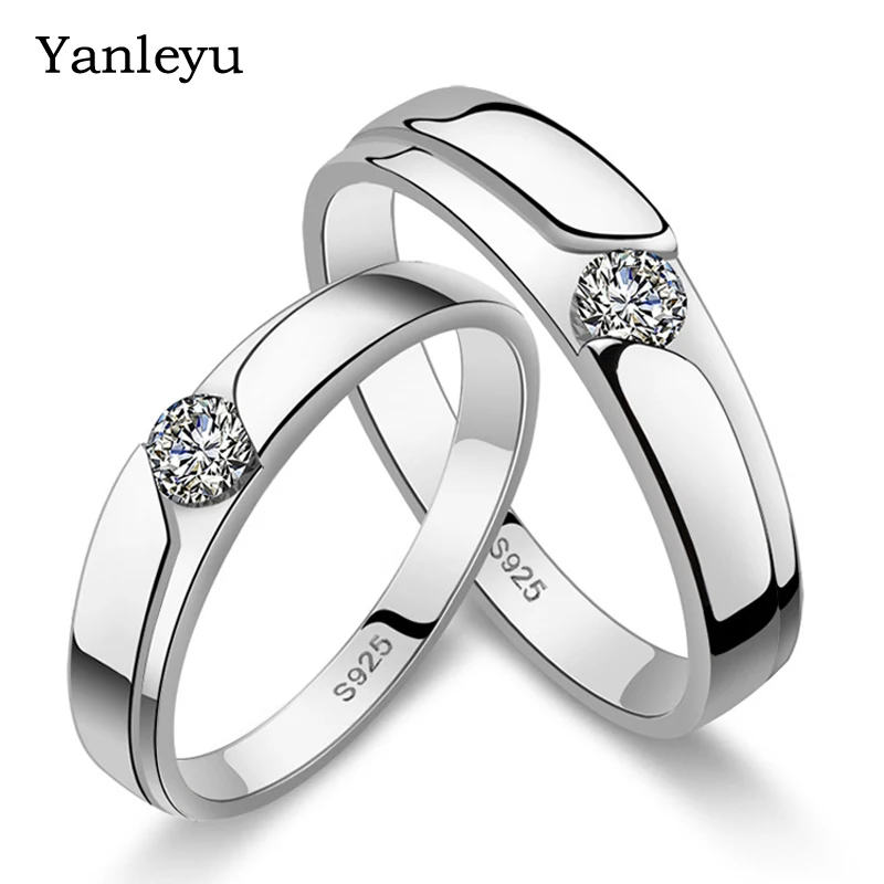 

Yanleyu Fashion Women and Men Open Couple Rings 2pcs Solid Silver Color Wedding Bands Jewelry Ring Set PR156