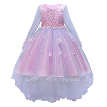 

Kid girls elegant wedding dress of the girl pearl petals Princess pageant long sleeve lace Tulle party for 3 4 5 6 7 8 9 10
