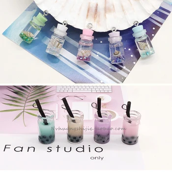 

Min order 40pcs/lot handmade Milk tea/drifting bott shape resin floating lock charms diy jewelry earrings/necklace/key accessory