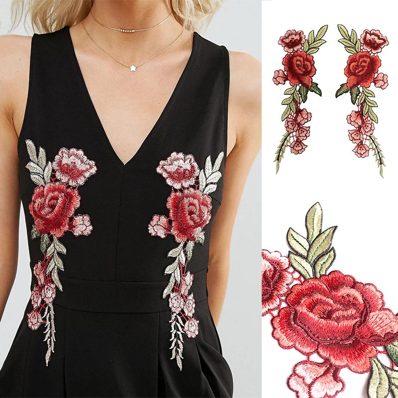 

Fashion 2PCS Patches for Women Clothes Flower Red Peony Patch DIY Accessory Washable Heat Transfer Iron Stickers Appliques