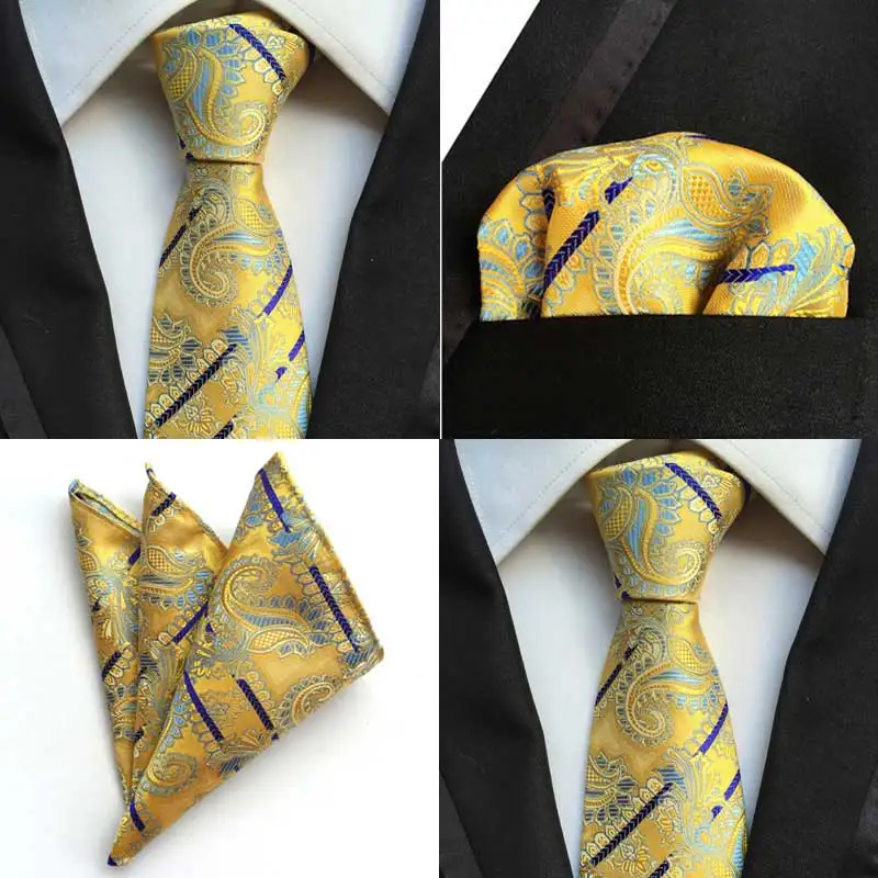 Фабрика роскошные для мужчин шелковый галстук платок-галстук чистый желтый в полоску карман квадратный галстук вечерние Ханки средства ухода за кож - Цвет: T106A