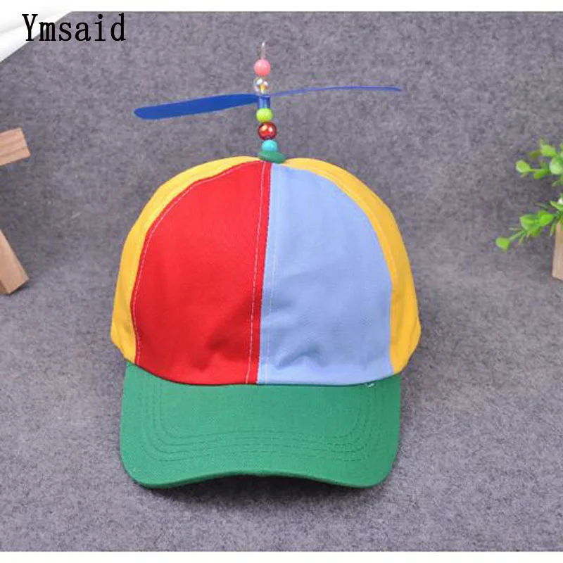 

Funny Adult Child Propeller Baseball Caps Colorful Patchwork Brand Hat Propeller Bamboo Dragonfly Boy Girl Snapback Hip Hop Hat