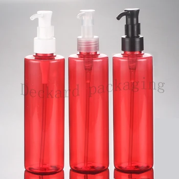 

250ml X 20 red round lotion pump shampoo bottle containers for cosmetic packaging ,amber PET bottle with liquid soap dispenser