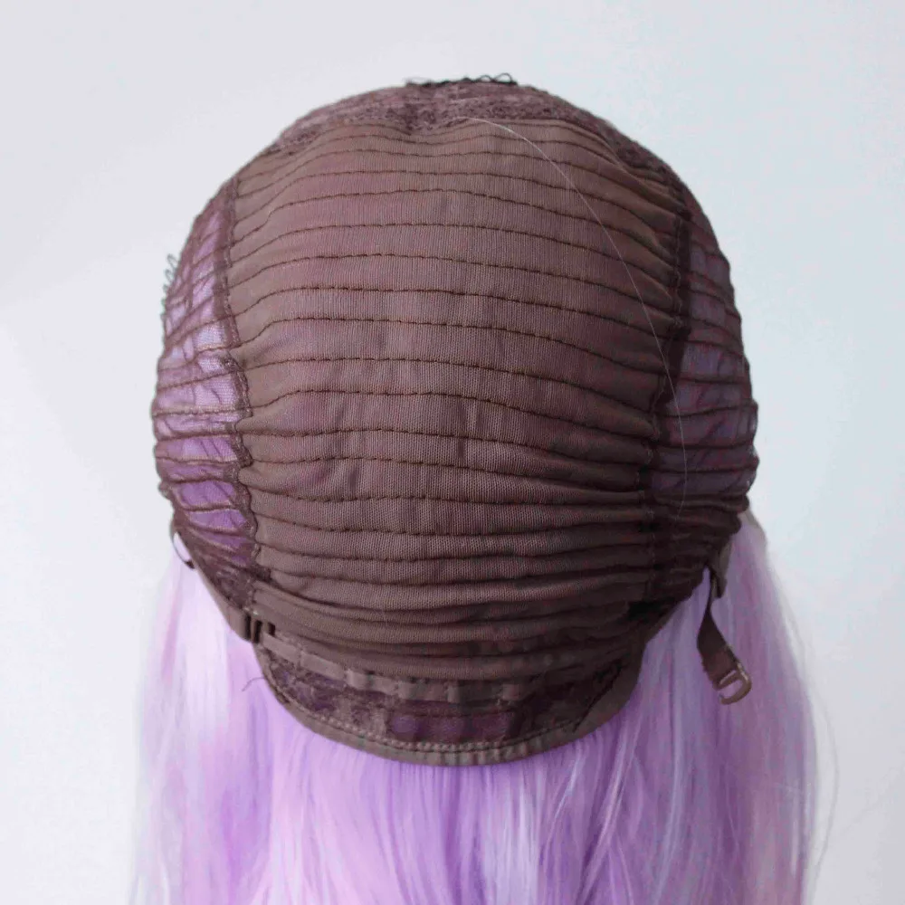 alt=''Lavender Wig for Women Girls Lady Violet Short Straight Hair Bob Style Synthetic Lace Front Wigs Middle Part''-11