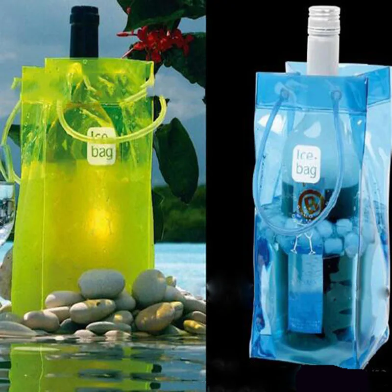 

PVC Wine Beer Champagne Bucket Drink Ice Bag Bottle Cooler Chiller Foldable Carrier Party Gift Bag Kitchen Supplies Color Random