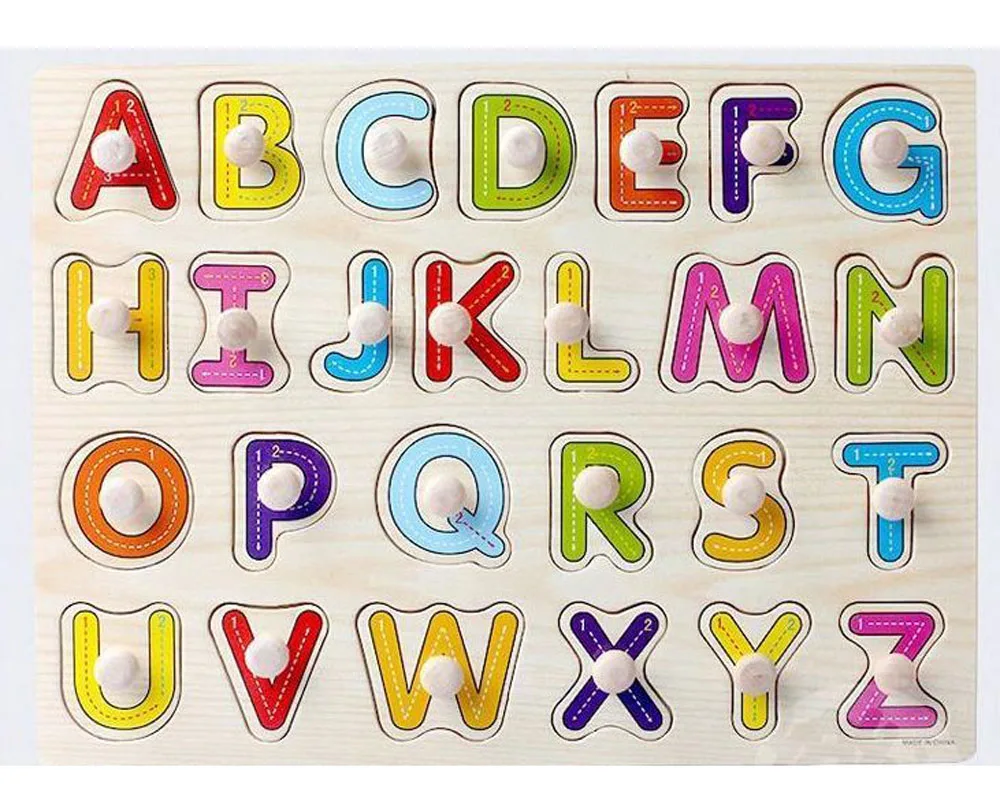 Новые поступления деревянные буквы в форме колышка головоломка многоцветный малыш Дошкольное образование Дети подарки игрушки для детей