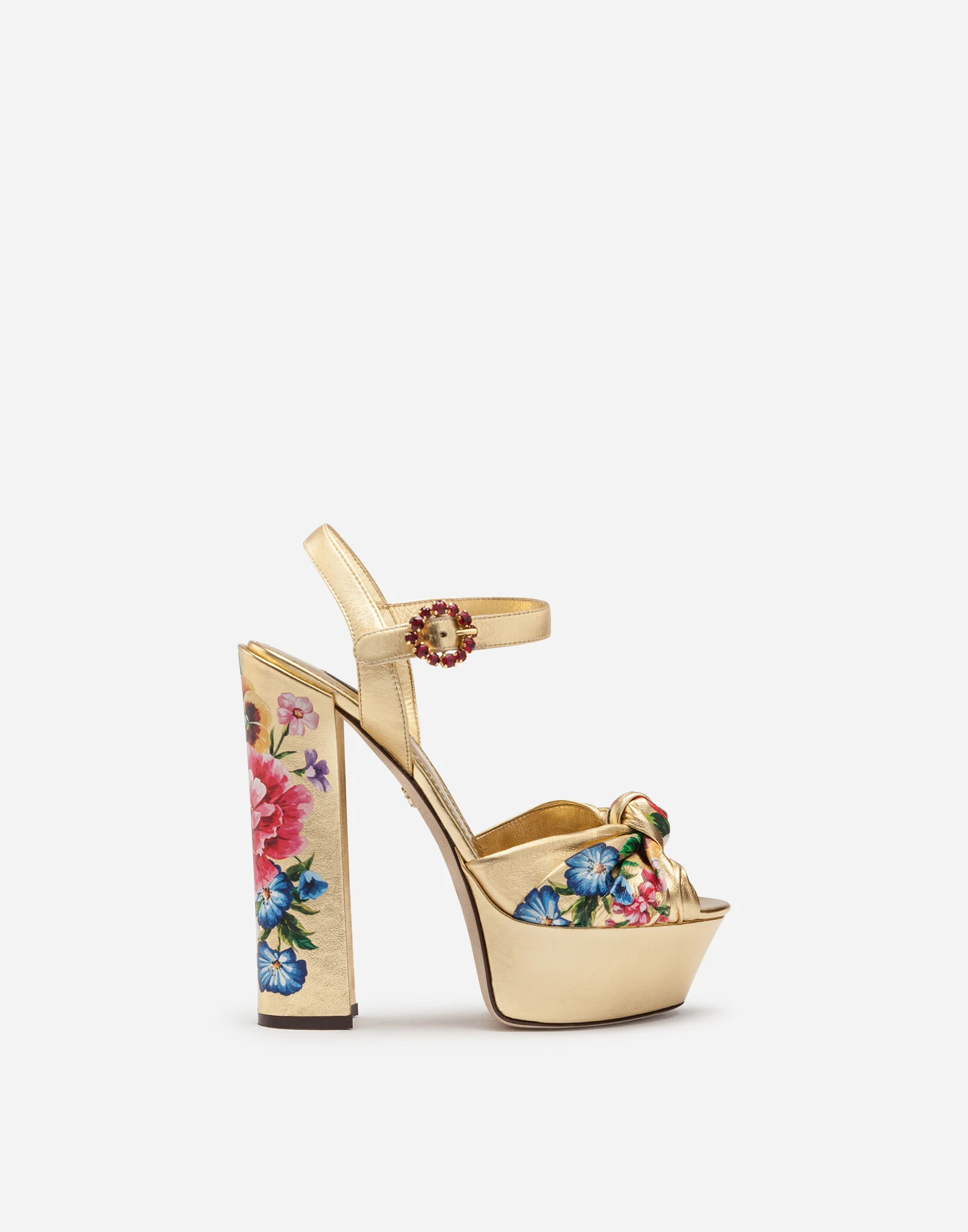 

Gold Platform Sandals Women Printing Bowties High Heels Open Toe Gladiator Ankle Buckle Flower Heel Party Wedding Shoes