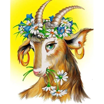 

new full Diy diamond painting kit 3D cross stitch Square Diamond embroidery Goat With Flowers Diamond Mosaic Crafts KBL