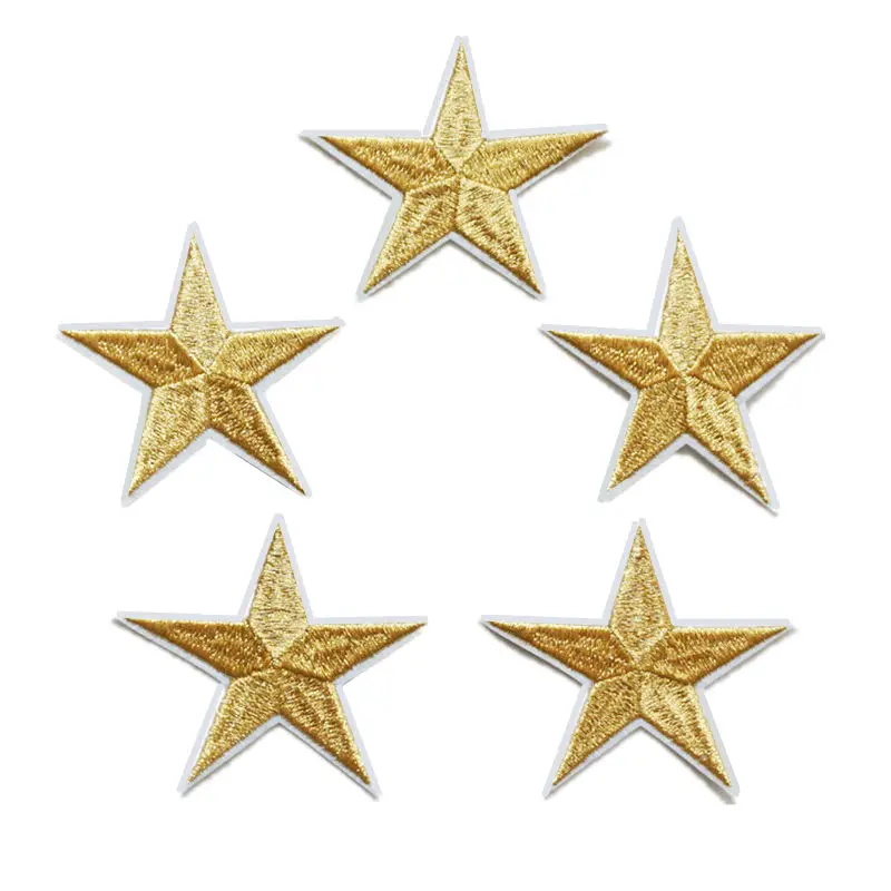 

5PCS Gold Stars Embroidery Patches Sew Iron On Embroidered Badges 7CM For Bag Jeans Hat T Shirt DIY Appliques Craft Decoration