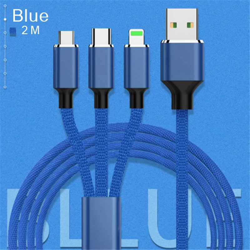 NOHON 3 в 1 кабель для зарядки Micro USB TypeC для samsung Xiaomi LG Lighting 8 Pin для iPhone 7 8 Plus X кабели для зарядки телефонов 1,2/2 м - Цвет: 2m Bule