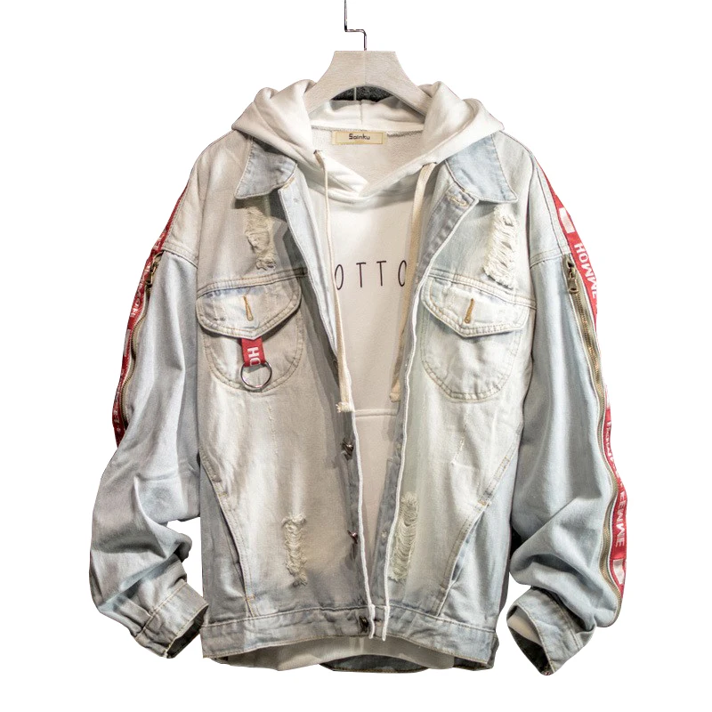 Men\'s Fashion Denim Jacket Men\'s Casual Bomber Jacket Men\'s Hip Hop Men\'s Retro Denim Jacket Jacket Streetwear 2019