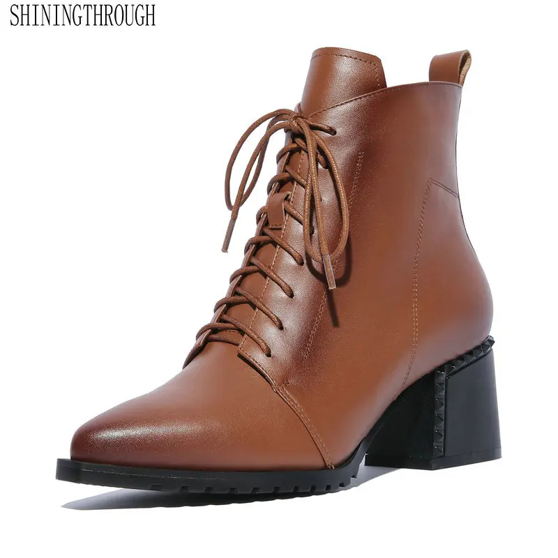 

Genuine Leather Cross-tied Ankle Women Boots High Heel Women Shoes Fashion Erogenous Spring Autumn Party Dancing Ladies Shoes