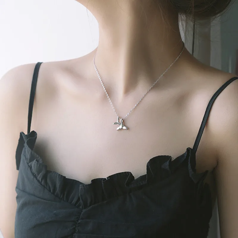 

TIFF S925 sterling silver necklace,Dolphin fish tail pendant temperament simple clavicle chain creative ladies jewelry
