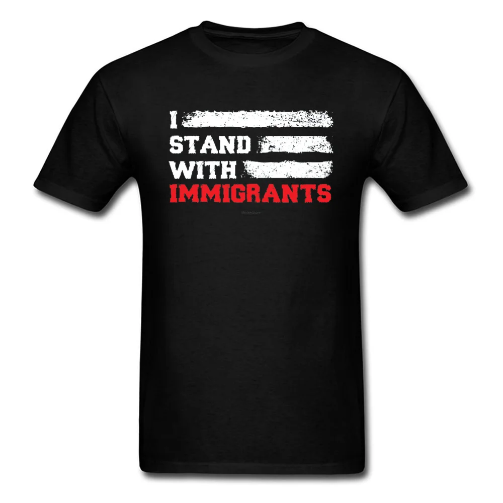 2018 Fashion Man Top T-shirts Party Casual T Shirt Pure Cotton Short Sleeve Casual Tops & Tees O-Neck Free Shipping I stand with immigrants T Shirt USA Flag count black