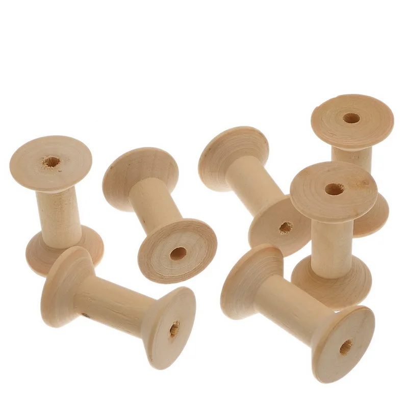 

10Pcs Natural Color Wooden Empty Thread Spools Wood Sewing Component Findings 47x31mm