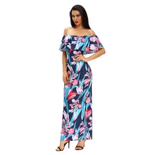 Zkess Tropical Print Dress Women Long Party Dresses 2017 Elegant Bohemia Dress Maxi Mermaid Gown Vestido de festa LC61189
