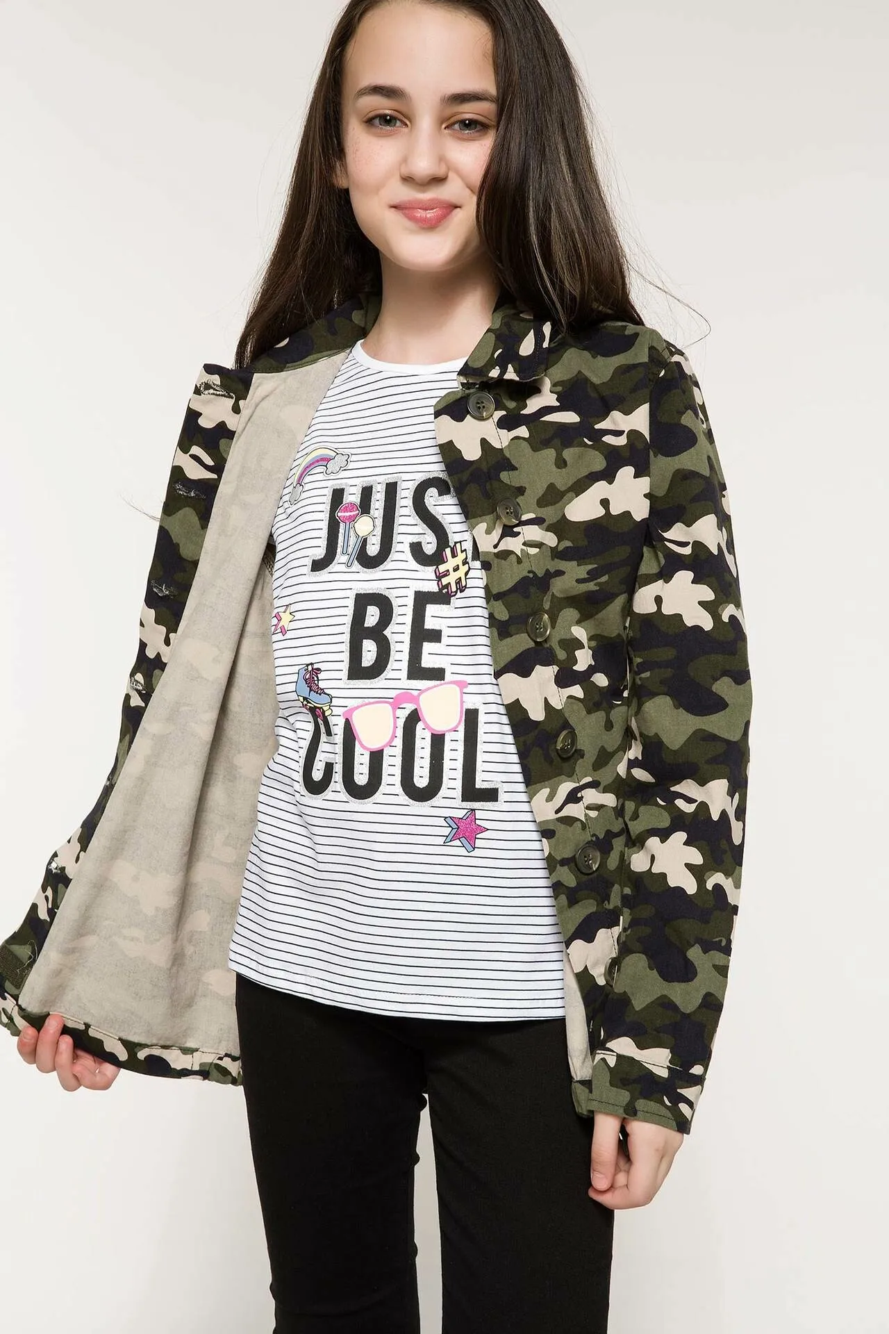 

DeFacto Autumn Winter Girl Warm Outer Wear Thick Cotton Coat Cool Green Camouflage Design Parka Top Cloth Coat H8957A618SPKH211