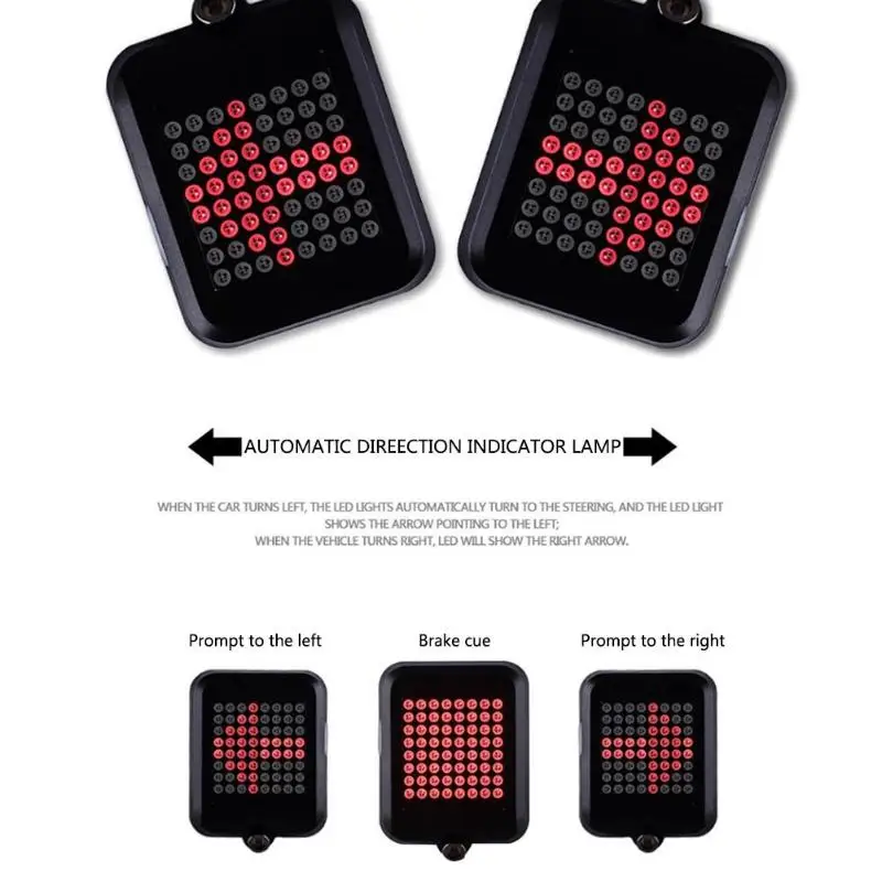 Excellent 64LED Bicycle Light Automatic Dirction Indicator Taillight USB Charging Mountain Bike Tail Rear Safety Warning Light Waterproof 5