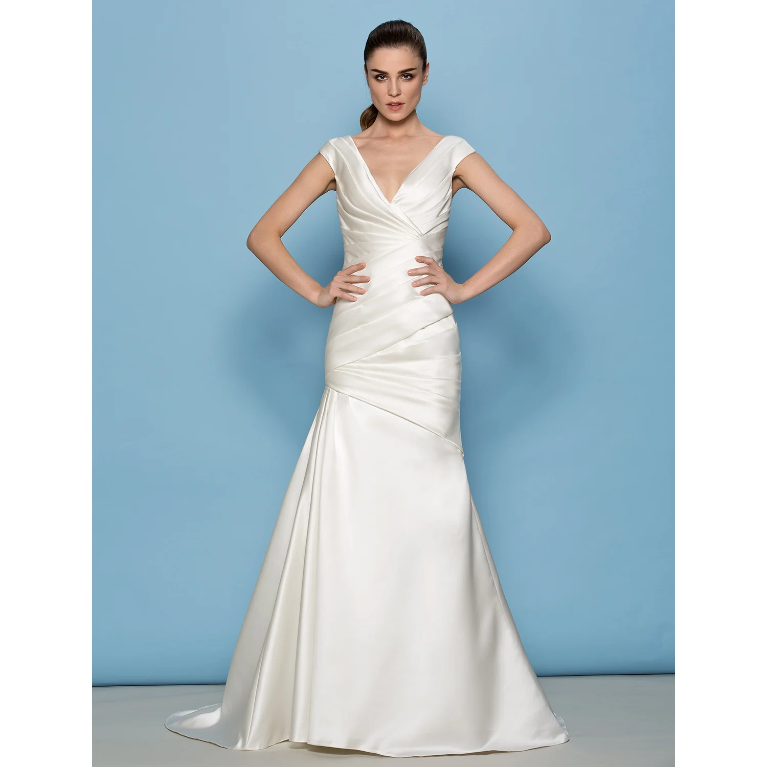 LAN TING BRIDE A Line Wedding Dress V neck Sweep Brush Train Satin