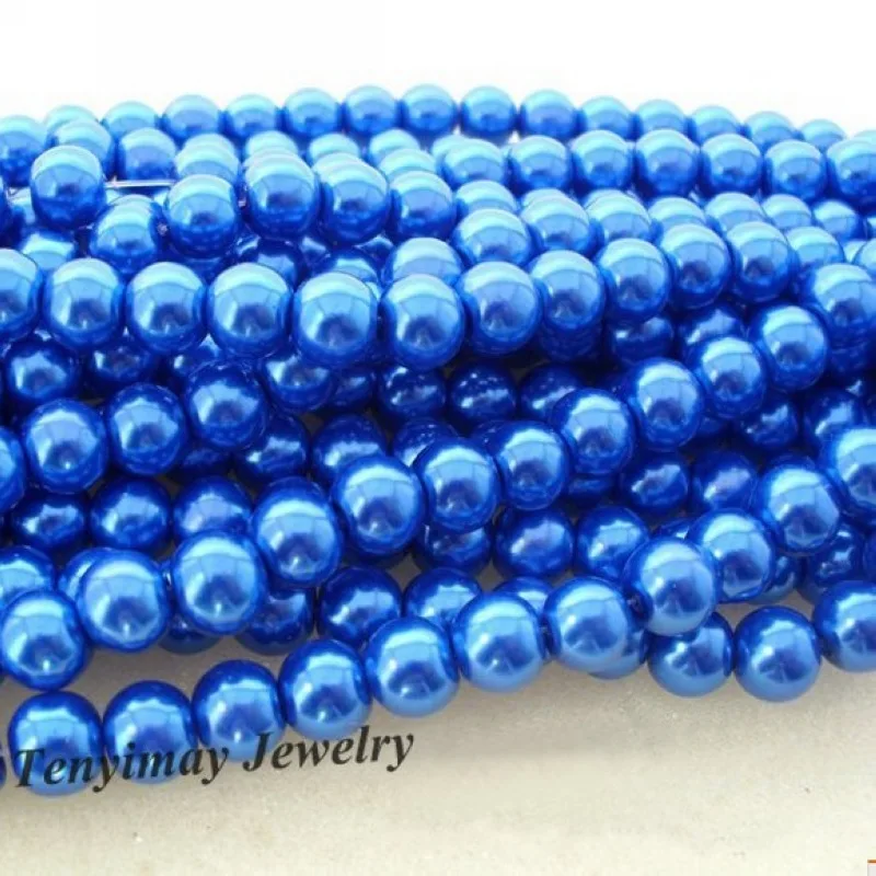 

Wholesale 5 Strands 8mm Blue Glass Imitation Pearls For DIY Free Shipping (85cm Each Strand)