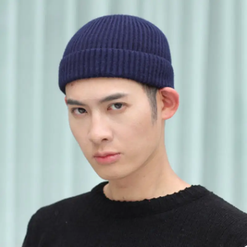 

Men Knitted Hat Beanie Skullcap Sailor Cap Cuff Brimless Retro Navy Style Beanie Hat JL