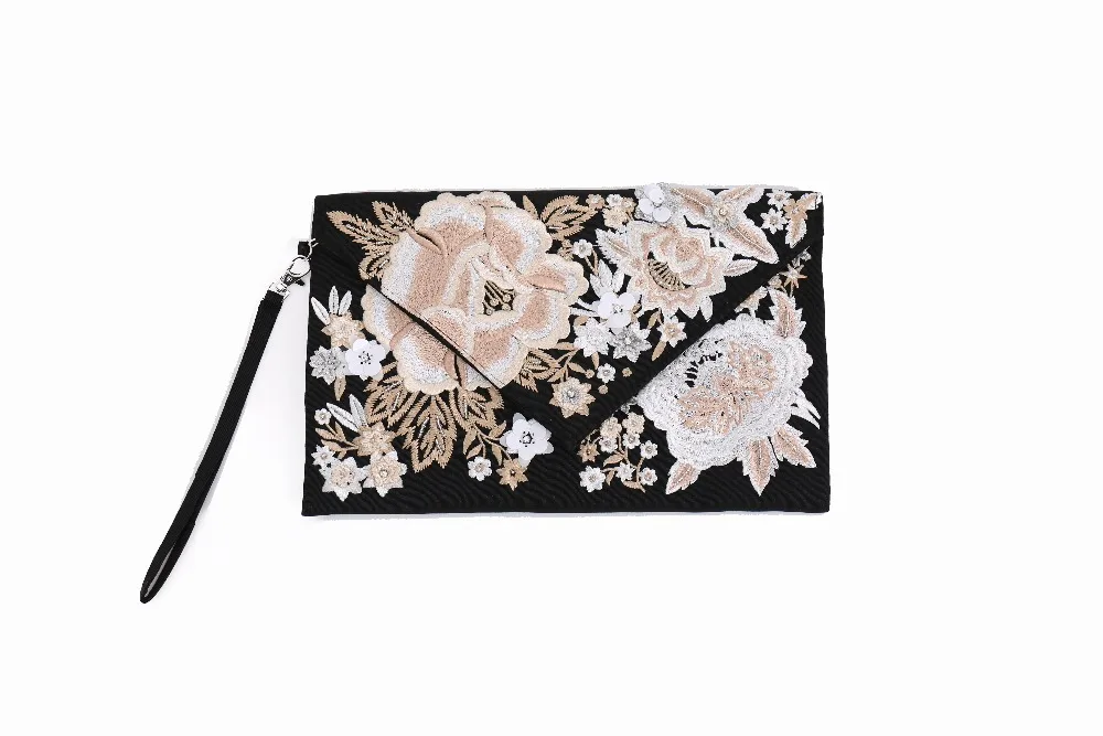 

Handbag banquets embroidered retro flowers beaded bags black small bag woman