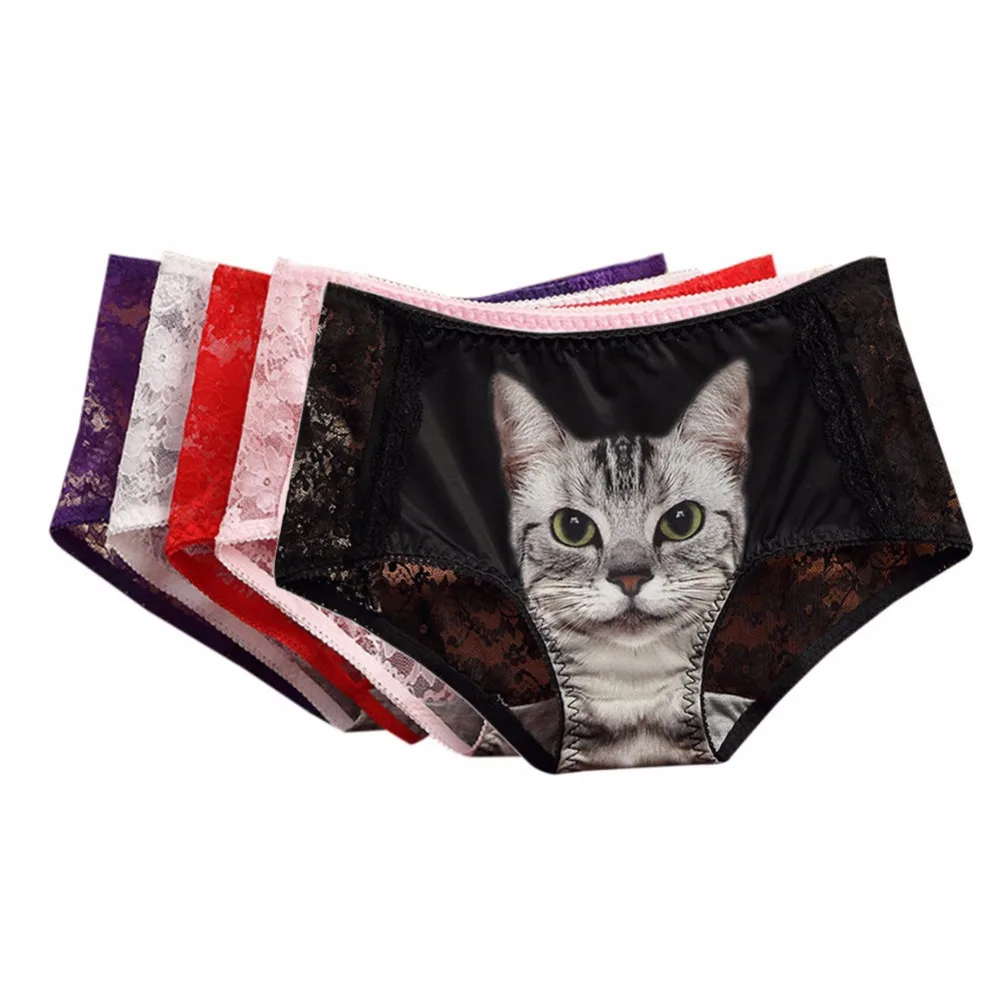 Cats Underwear Women Briefs Sexy Lace Seamless Anti Emptied 3D Short Pants Pink Panty Breathable Underpants Pussy Women Panties