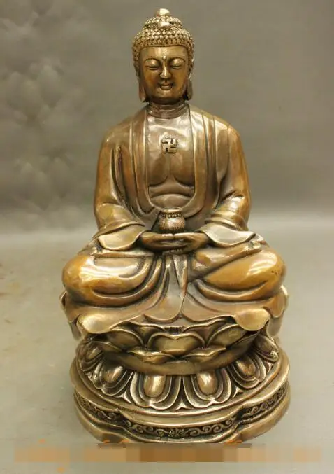 

S00795 10" Folk Chinese Bronze Buddhism Shakyamuni Sakyamuni Bowl Lotus Seat Statue B0403