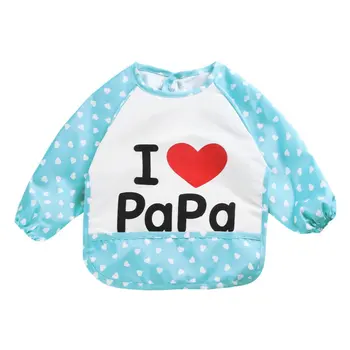 

Boy Girls Baby Infant Family Full Sleeve Letter Anti Wear Waterproof Feeding Bib Apron Shirts