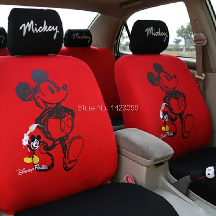 Red+Black Cotton take a walk Mickey & Minnie mouse car seat covers accessories for most 5 seat