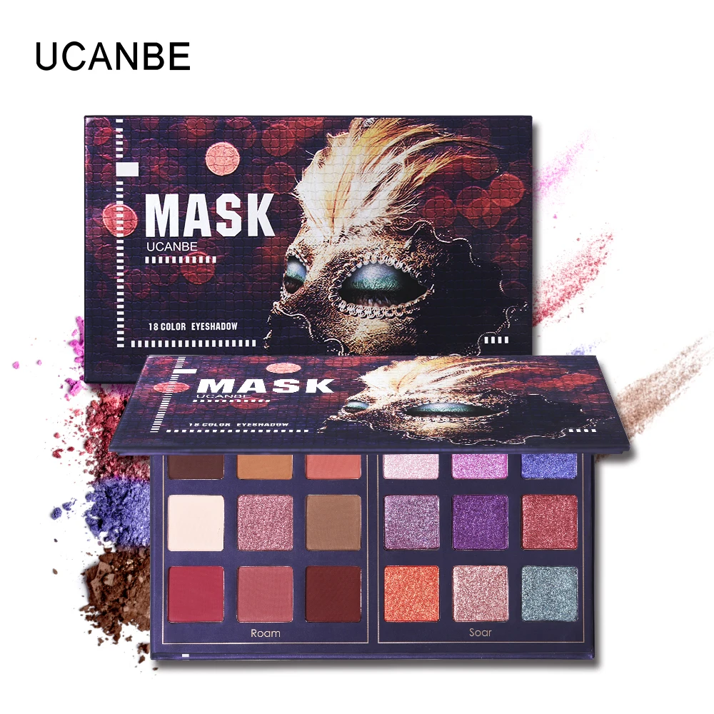 

UCANBE Brand Mask 18 Colors Matte Shimmer Eyeshadow Makeup Palette Glitter Pigmented Eye Shadow Make Up Long Lasting Cosmetics