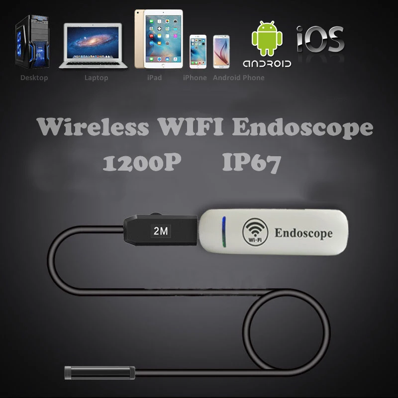 

2M Cable HD 2MP 8mm Wireless Wifi Android iOS Waterproof Endoscope Industrial Inspection Borescope Camera For Car Repair