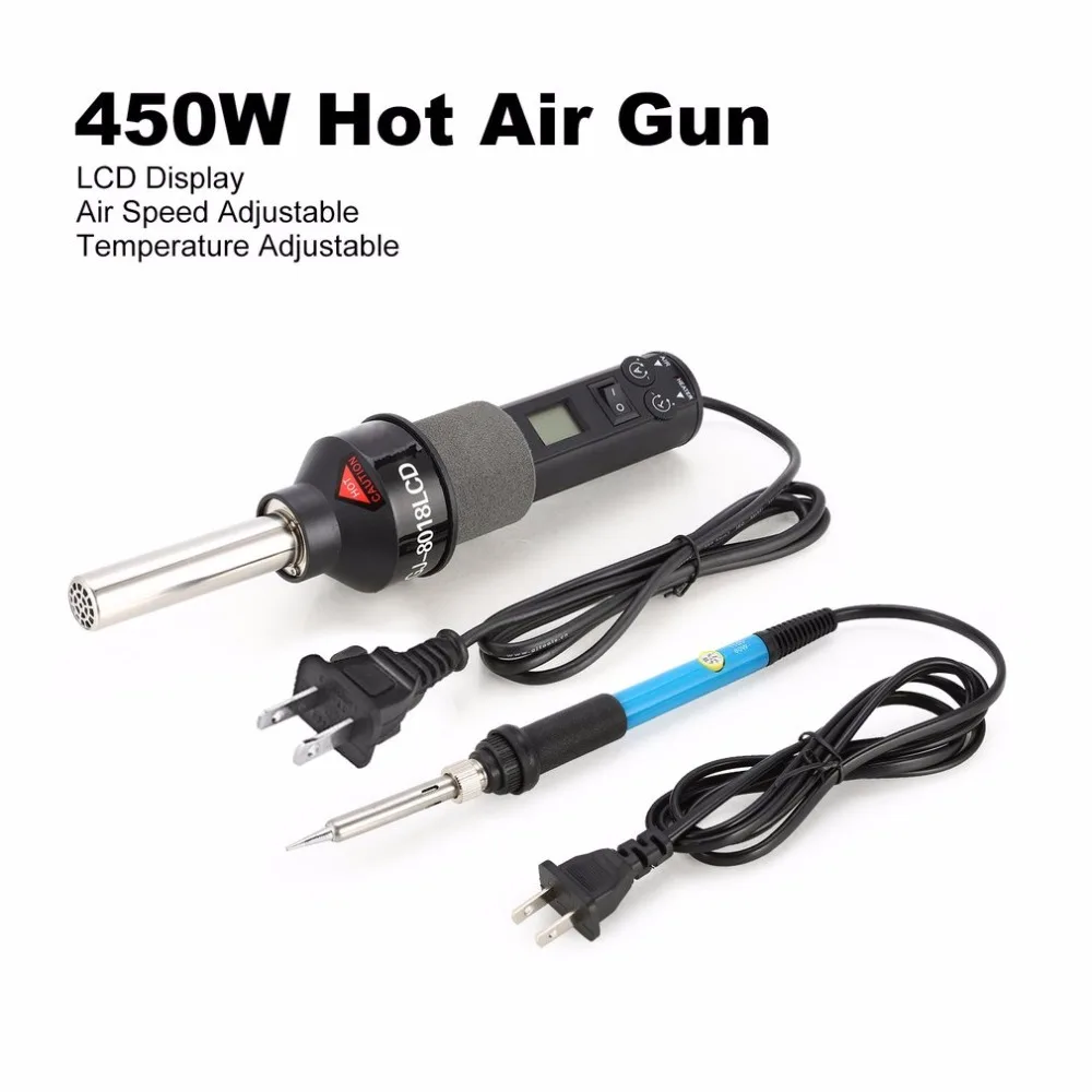 

450W GJ8018LCD Electric Hot Air Heat Gun Temperature Fan Adjustable Soldering Iron Rework DIY Tool Nozzle Desoldering Station