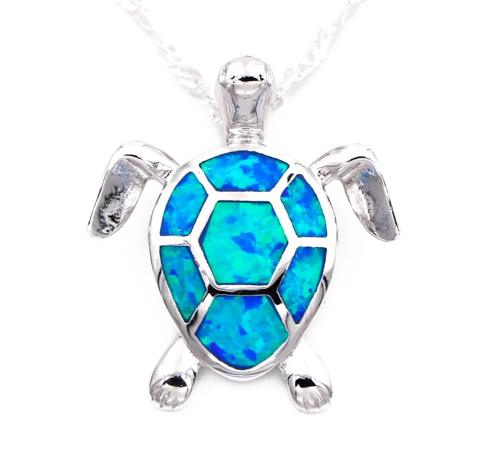 

Cute blue fire opal sea turtle design pendant necklace for women