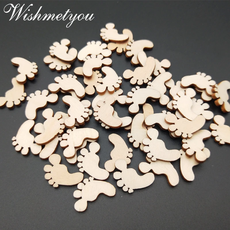 

WISHMETYOU 50Pcs Foot Shape Blank Wooden Slices Mini Kids Footprints For DIY Handmade Scrapbooking Decor Home Accessories Wood