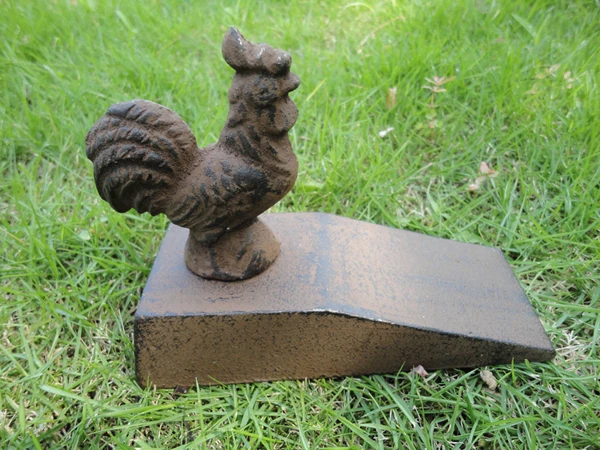 

2 Cast Iron Cock Door Stop Wedge Doorstop Metal Home Decorations Animal Holder Rural Arts Brown Vintage Farm House Cottage Cabin