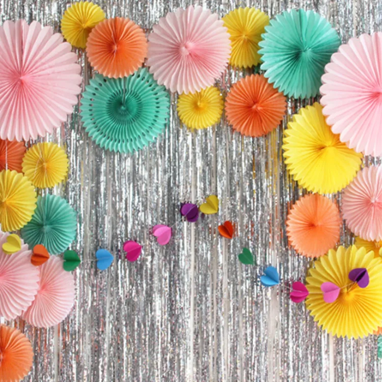 New 1Pcs 4'' 12'' Paper Craft Fans DIY Hanging Tissue Paper Flower
