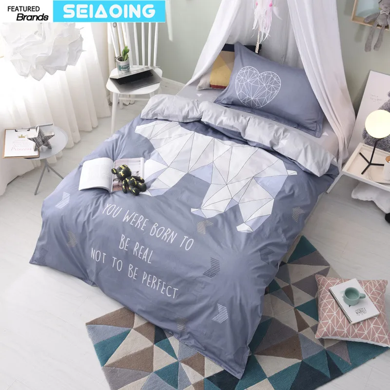 

cartoon bear duvet cover Children Twin size bedding set grey 100% cotton 3d printing bed clothes sheet home textile pillow cases
