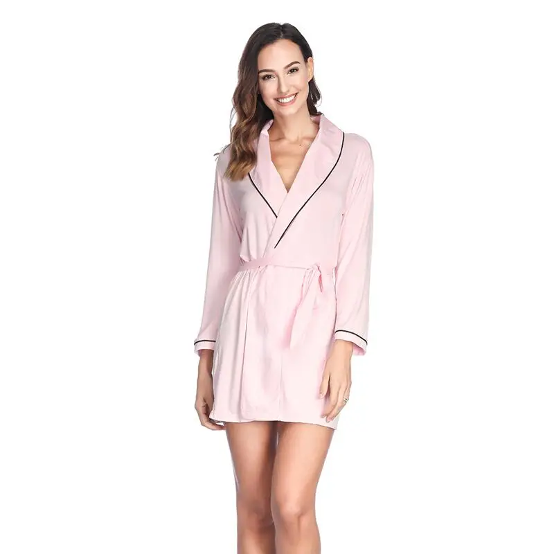 

High Quality Exquisite Purfle Modal Dressing Gown Women Kimono Robe 2019 Summer Mini Babydoll With Belt Bathrobe Sleepwear