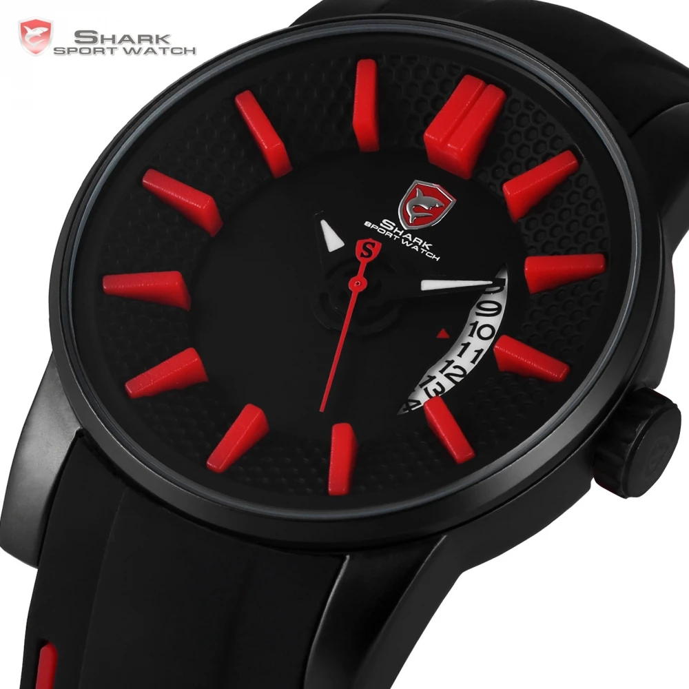 Grey Reef Shark Sport Watch Red 3D Special Design Date Silicone Strap Quartz Watch Men Waterproof Relogio Masculino Gift / SH478