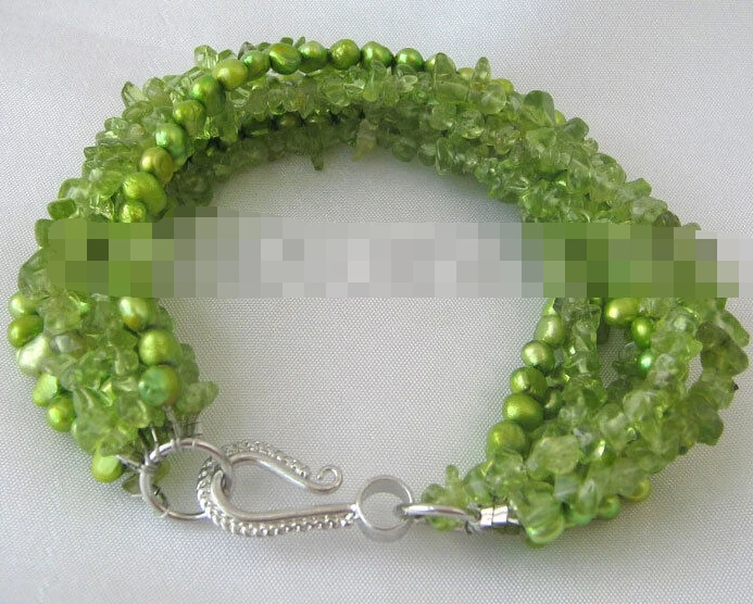 

0768 6row Genuine Natural peridot and freshwater pearl bracelet