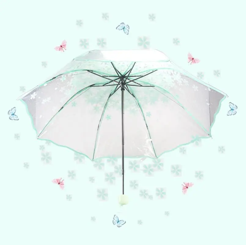 20 шт./лот цветущей сакуры 3 раза зонтики дождь инструменты женщина цветы прозрачный зонтик для женщин LX2568