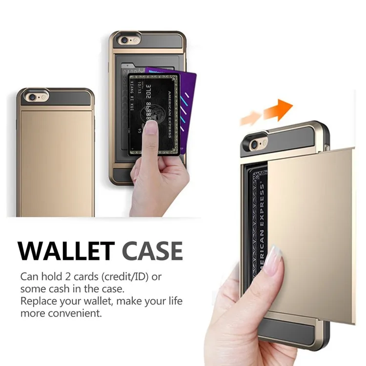 New Hybrid Tough Capa Case For iphone 5 5S SE 6 6S 7 8 Plus Slider Card Holder Wallet Armor Phone Back Cover for iphone X XS Max phone cases for iphone 8