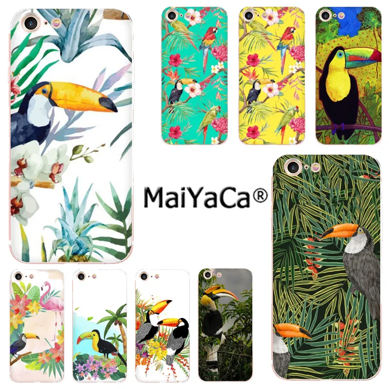 

MaiYaCa Tropical forest animals Toucan and flamingo phone cover for Apple iphone 11 pro 8 7 66S Plus X 5S SE XR XS XS MAX case