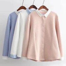 Большие размеры, зимние женские рубашки из плотного хлопка в стиле пэчворк, повседневные женские однотонные футболки XXXL розового, синего, белого цвета