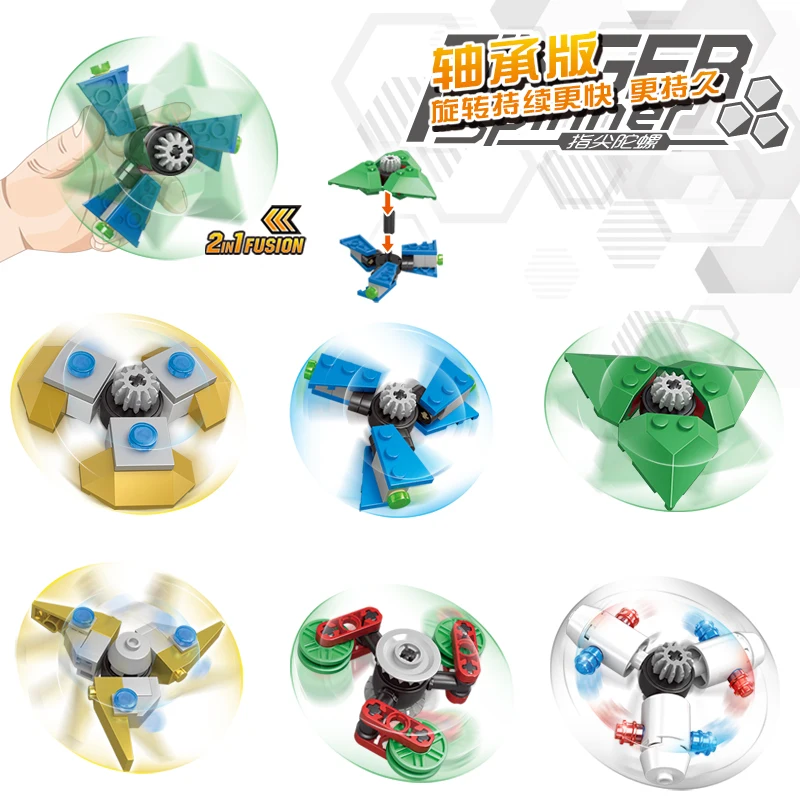 

6 Sets New Hand Spinner Triangle Crabs Rotating Bearing Spinner Blocks Autism Tip Gyro Ball Rainbow Color Bluding Blocks