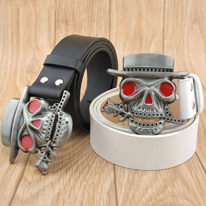 2016 New Mens Luxury Top Layer Punk Rock Belt Skull Buckle Cowskin
